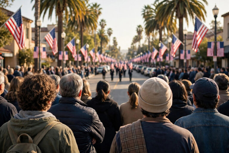 Spectators watching the Veterans Day parade in San Jose